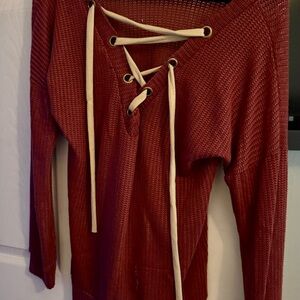 Women's Lace-Up Sweater - Rust Red